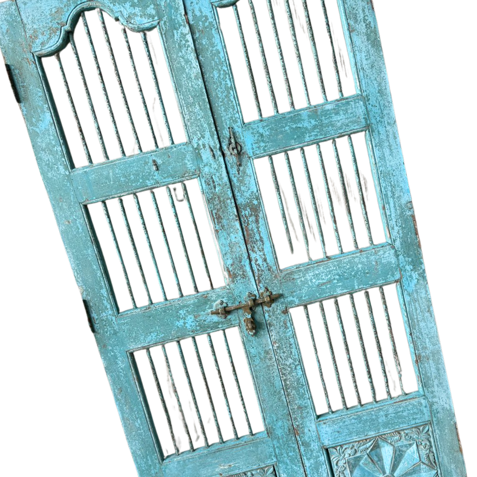 FUR661 Wooden & Wrought Iron Jali Door (99w x 4d x 189h cms)