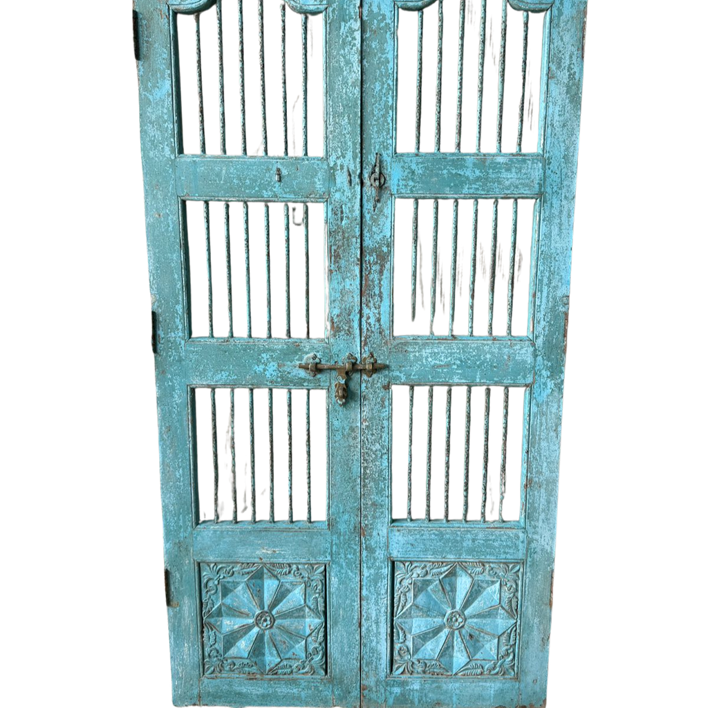 FUR661 Wooden & Wrought Iron Jali Door (99w x 4d x 189h cms)