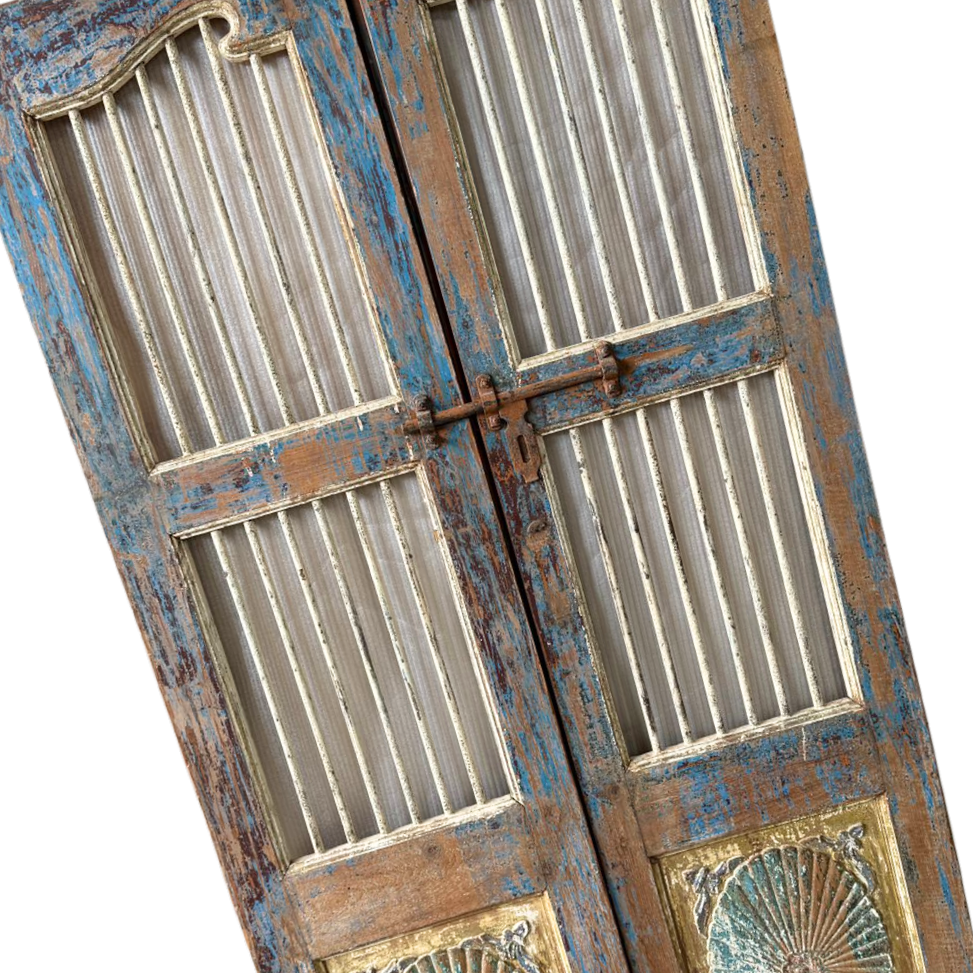 FUR659 Wooden & Wrought Iron Jali Door (101w x 4d x 191h cms)