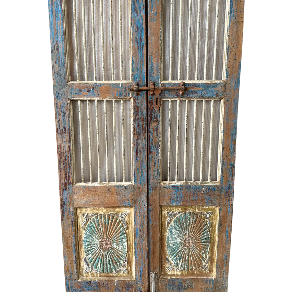 FUR659 Wooden & Wrought Iron Jali Door (101w x 4d x 191h cms)