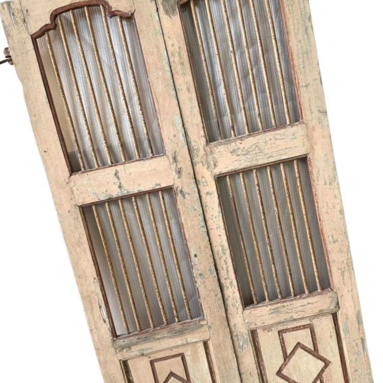 FUR663 Wooden & Wrought Iron Jali Door (104w x 3d x 185h cms)