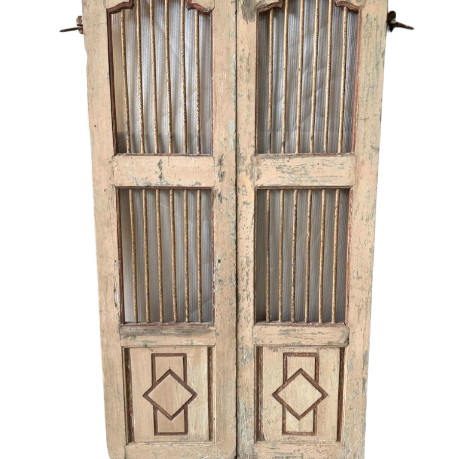 FUR663 Wooden & Wrought Iron Jali Door (104w x 3d x 185h cms)
