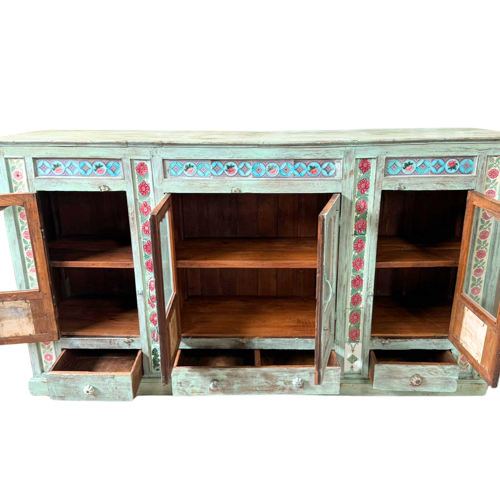 FUR656 Wooden Sideboard 4 Doors 4 Drawers Featured Tiles (191w x 44d x 107h cms)