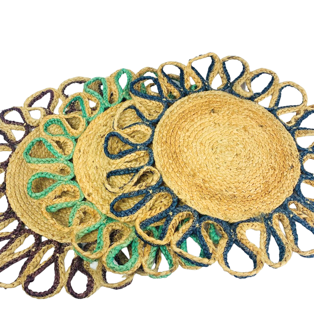 5HW Jute Round Table Mats Chakli Design 50cms