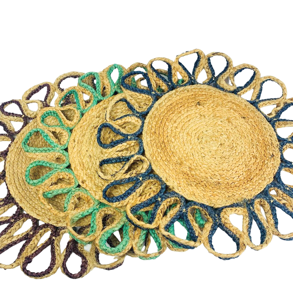 Jute Round Table Mats Chakli Design 50cms