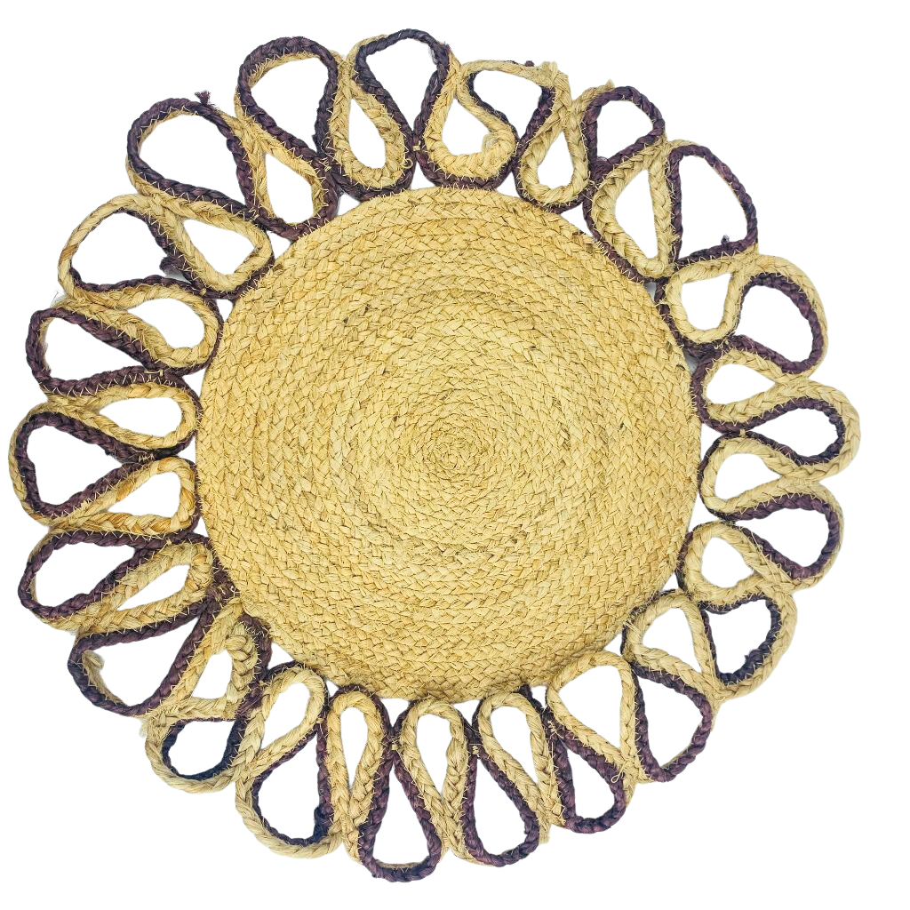 5HW Jute Round Table Mats Chakli Design 50cms