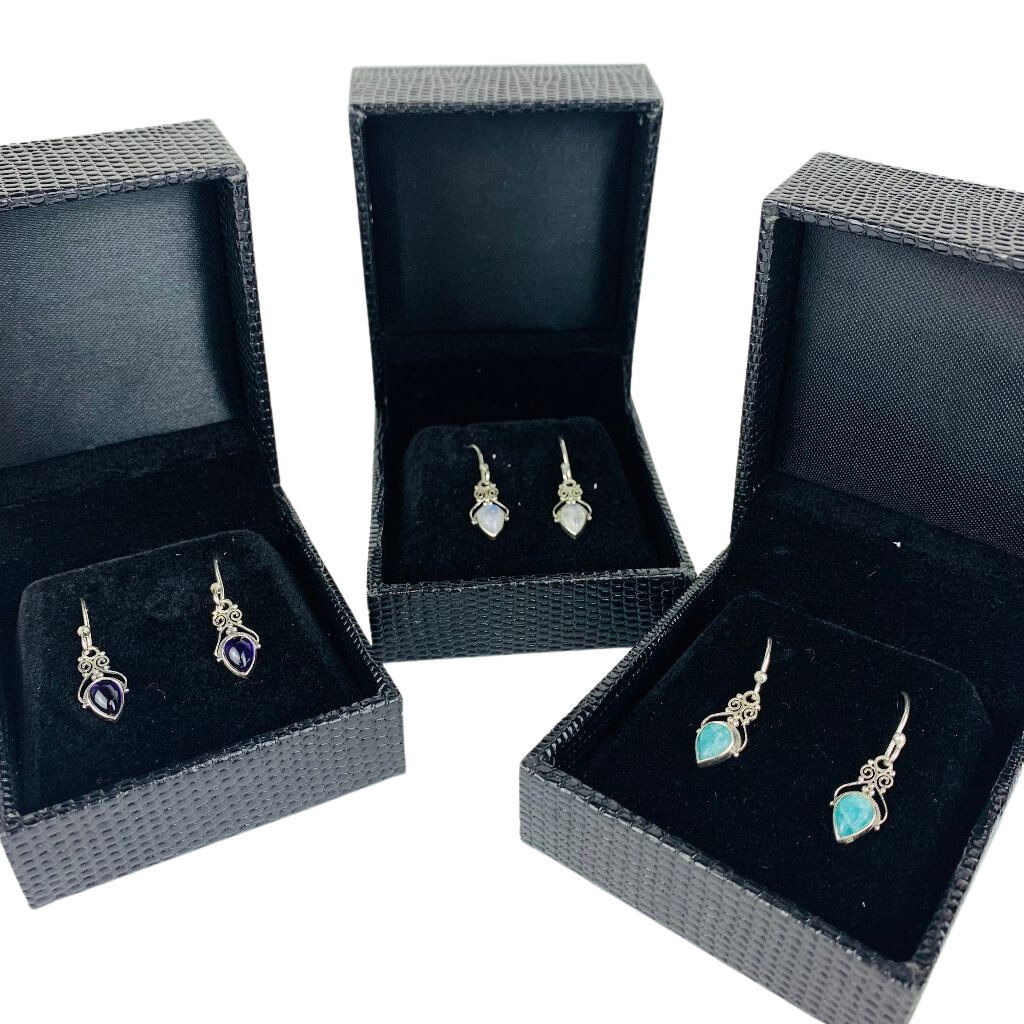 Sterling Silver Earrings with Gemstones in display Box