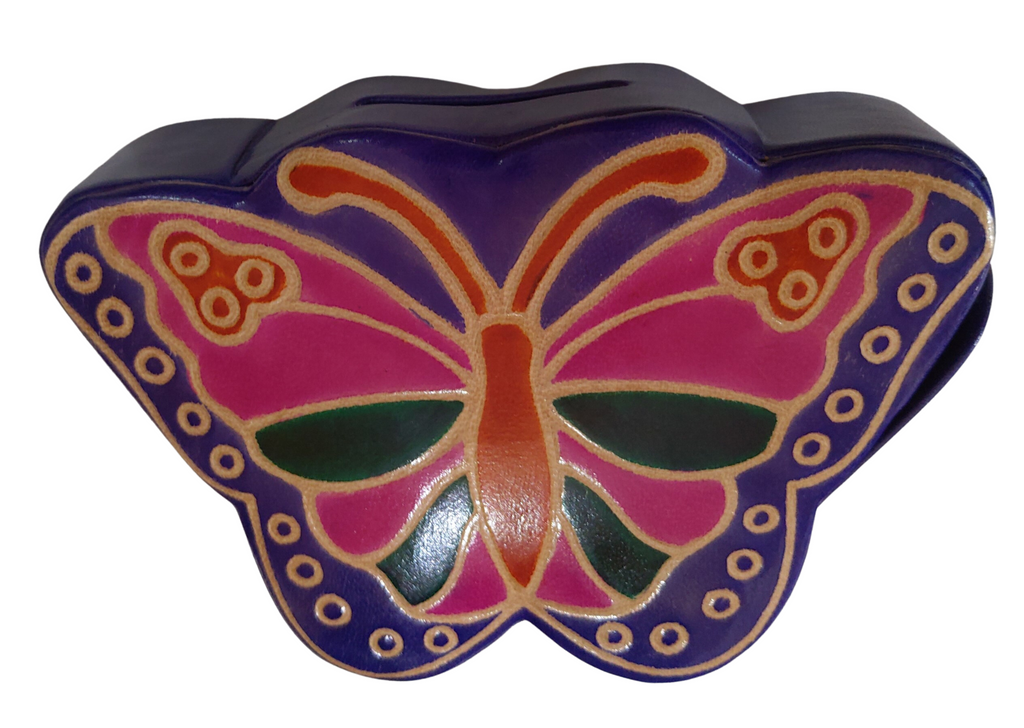 Shanti Leather Butterfly Money Box 15x10cms GW400