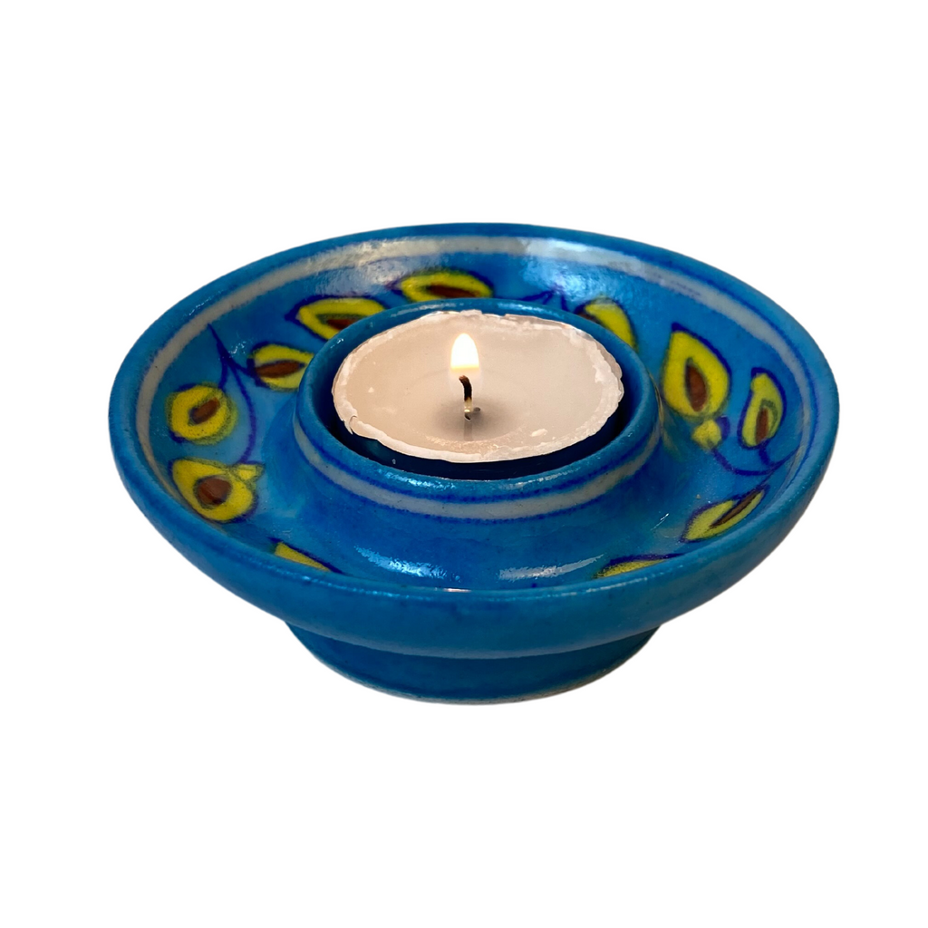 4JBP068 Jaipur Blue Pottery Tealight Holder 9cms