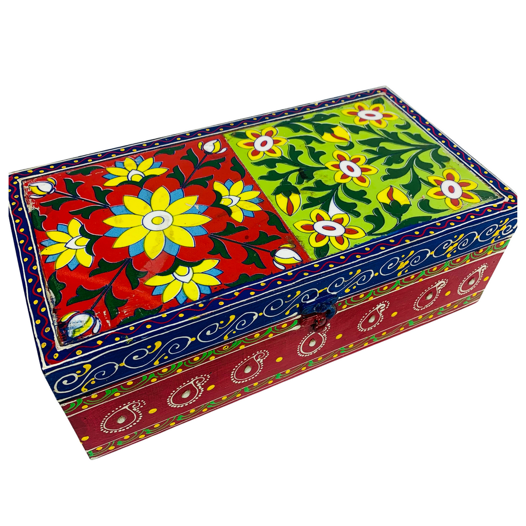 Trinket Box Tiled Top Hand Painted 33x18x13cms Assorted Colours GW472