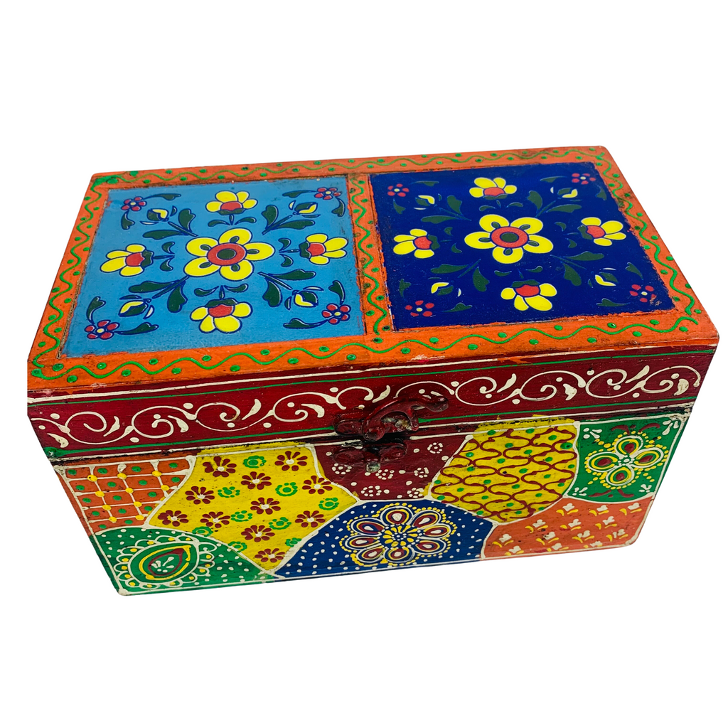 Trinket Box Tiled Top Hand Painted 22x13x13cms Assorted Colours GW471