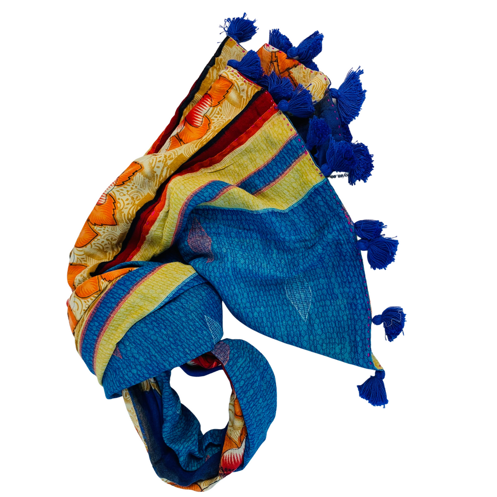 Recycled Cotton Sari Scarves with Tassels 50x180cms F164