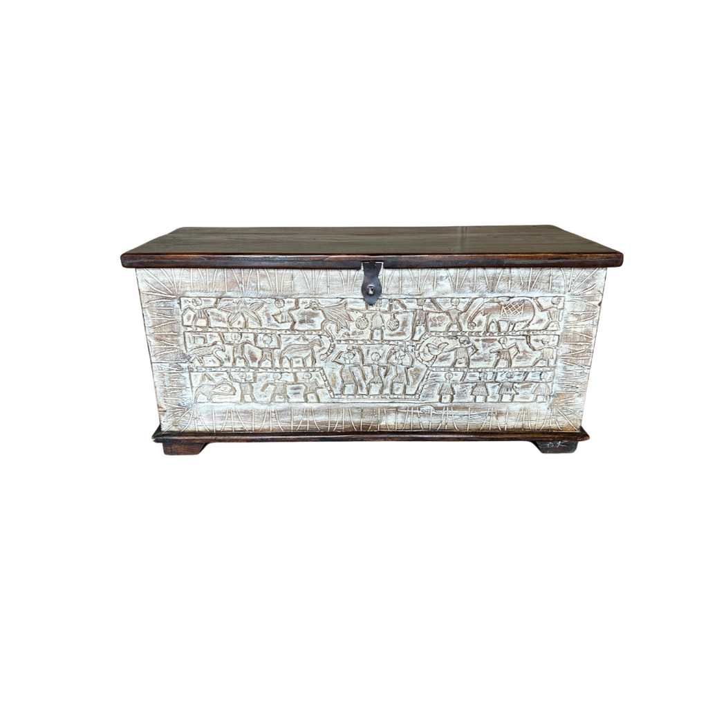 Teak Wooden Trunk with Whitewash Front Panel (114w 46d 54h) FUR552