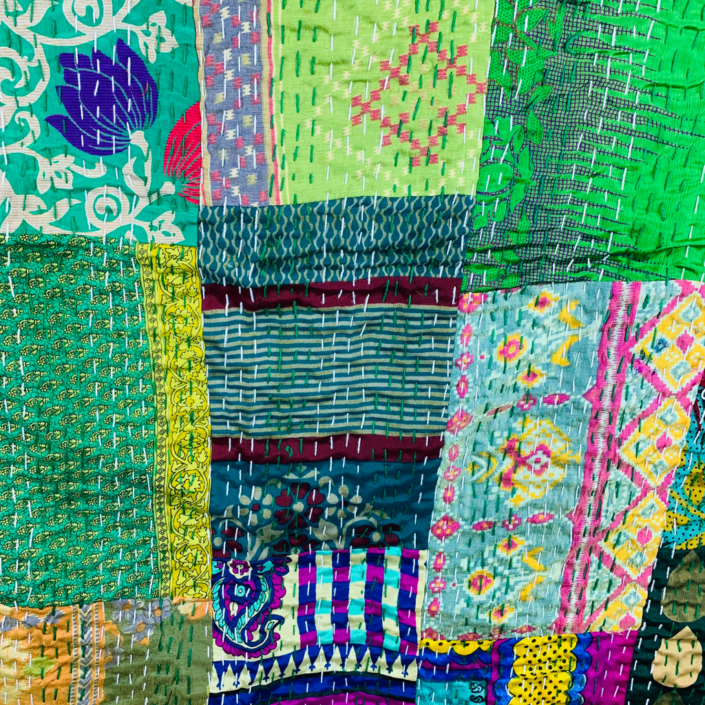 5HW Silk Patchwork Kantha Stitched Bedspreads 220x270cms