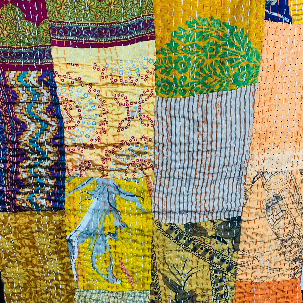 Silk Patchwork Kantha Stitched Bedspreads 220x150cms