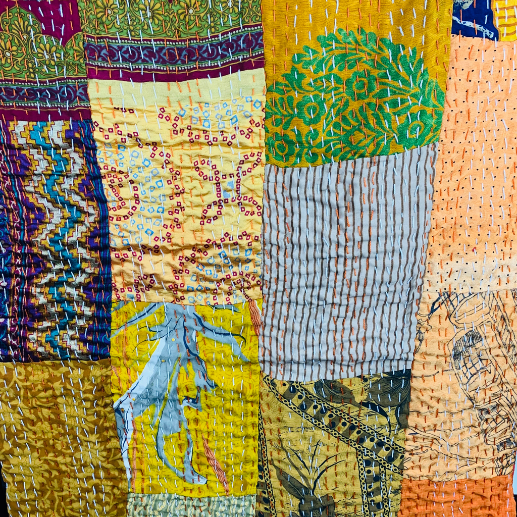 5HW Silk Patchwork Kantha Stitched Bedspreads 220x270cms