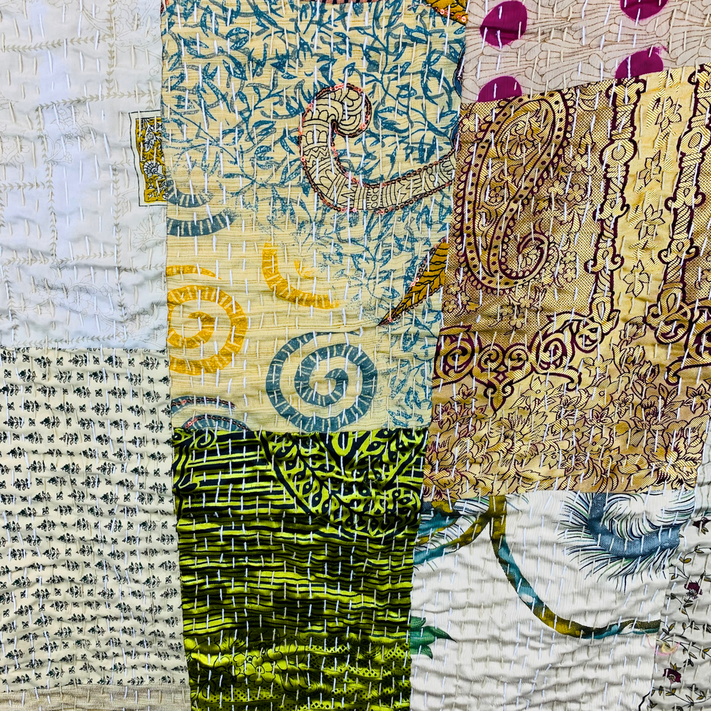 5HW Silk Patchwork Kantha Stitched Bedspreads 220x270cms