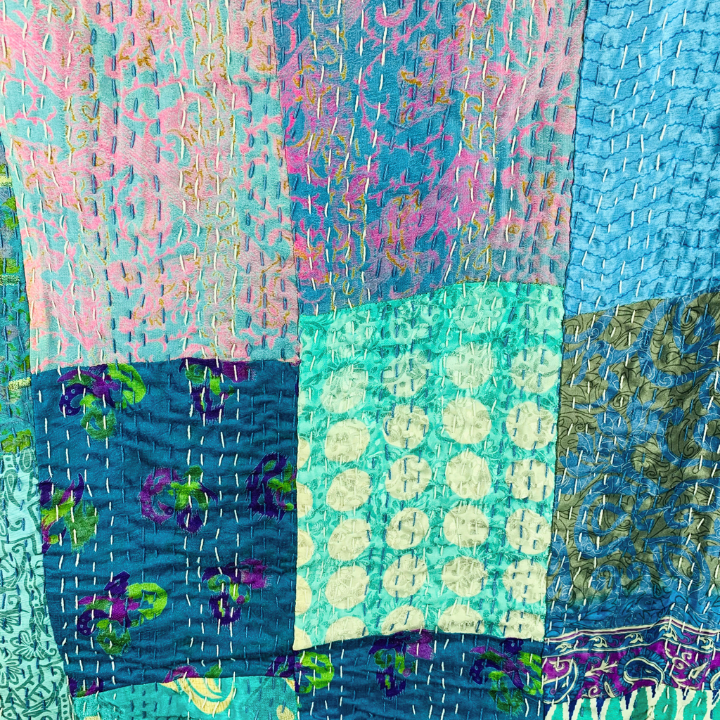 5HW Silk Patchwork Kantha Stitched Bedspreads 220x270cms