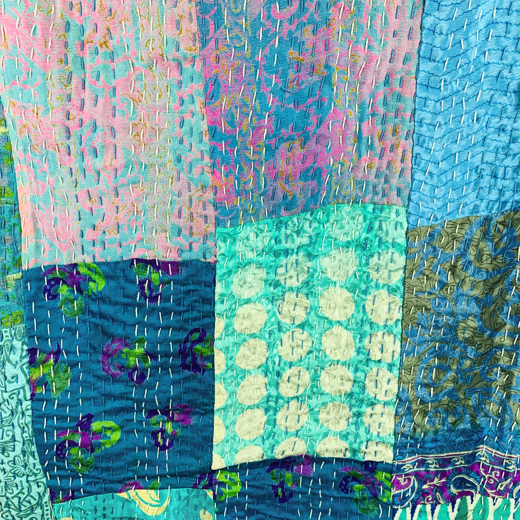 Silk Patchwork Kantha Stitched Bedspreads 220x270cms