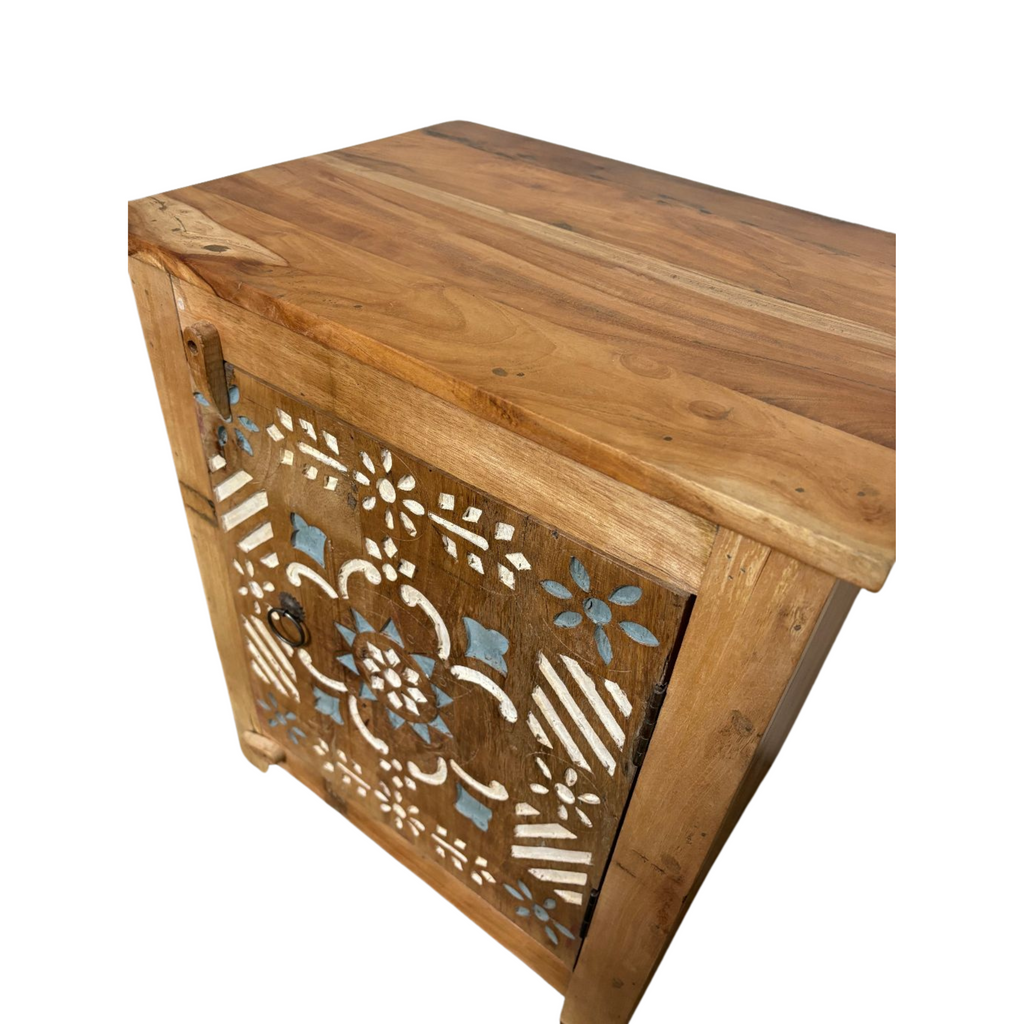 Wooden Bedside Table with Beautiful Carved Panels(50w38d60h) FUR570