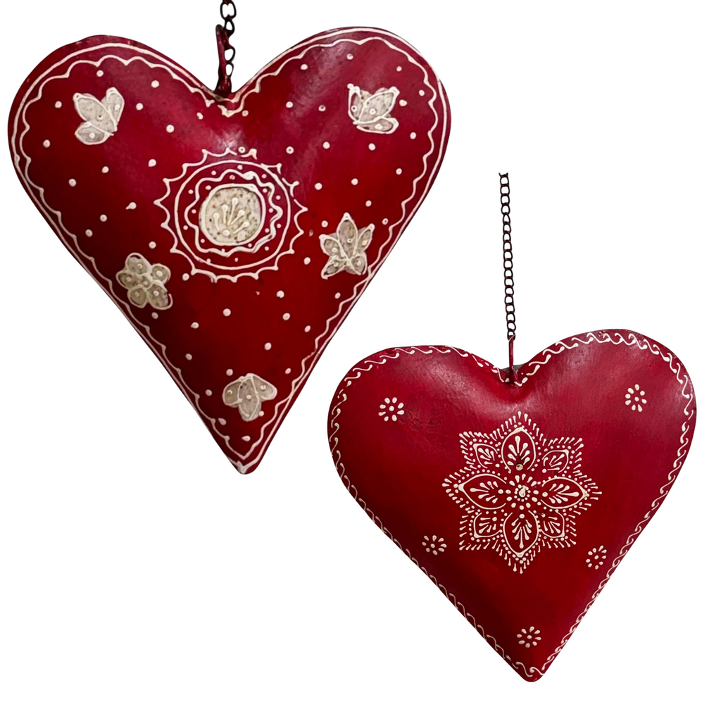 2MB Heart Hanging Solid Red & White 2 Sizes
