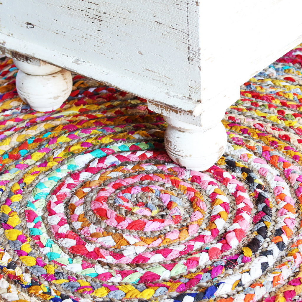 5HW Jute and Rag Round Floor Rug 120cms HW009