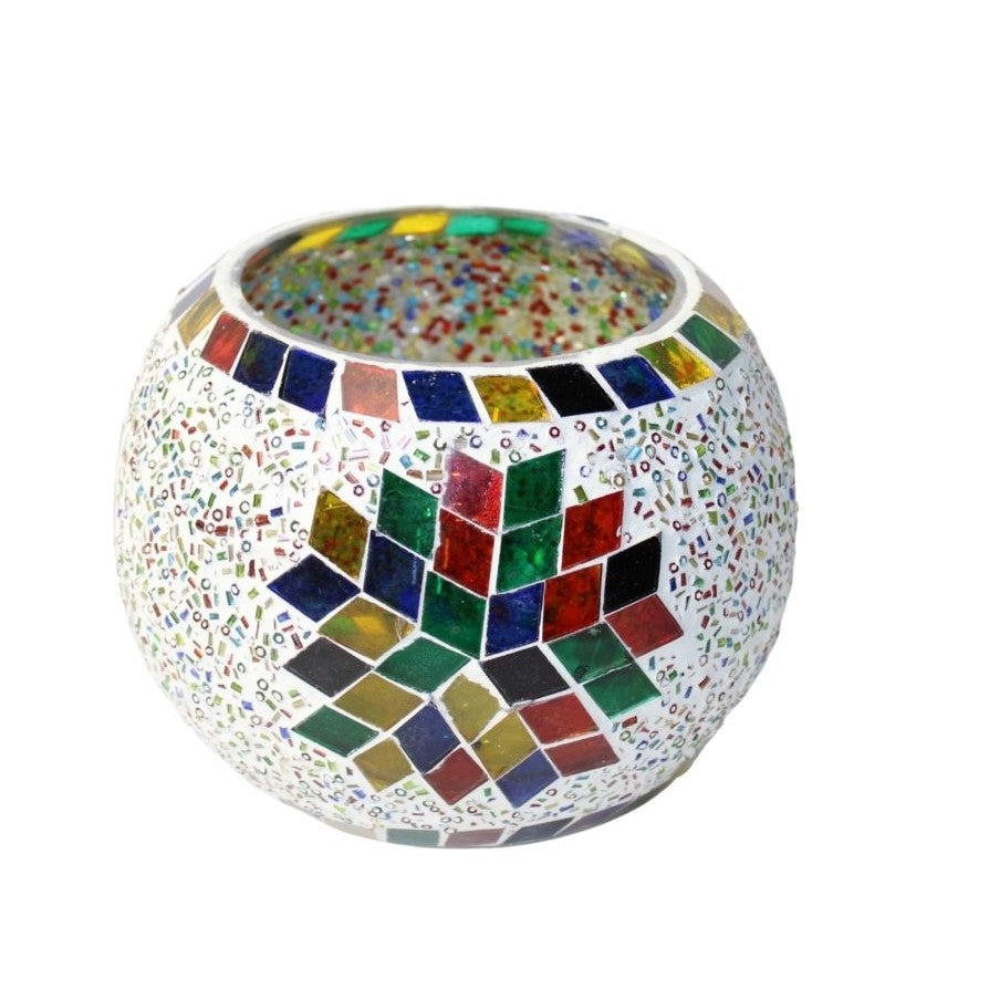 Mosaic Candle Holder White With Mirror Tiles