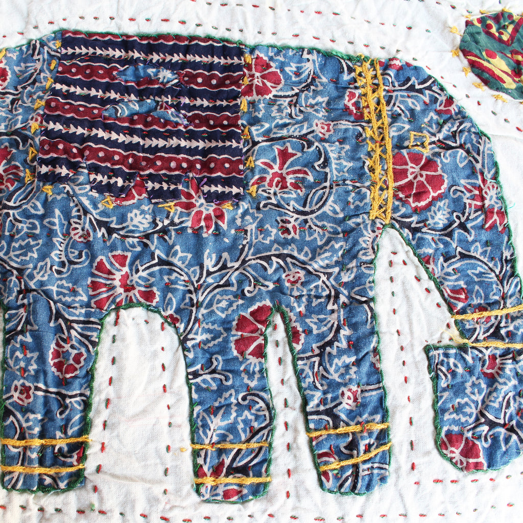 Elephant Kantha Stitch  bedspread