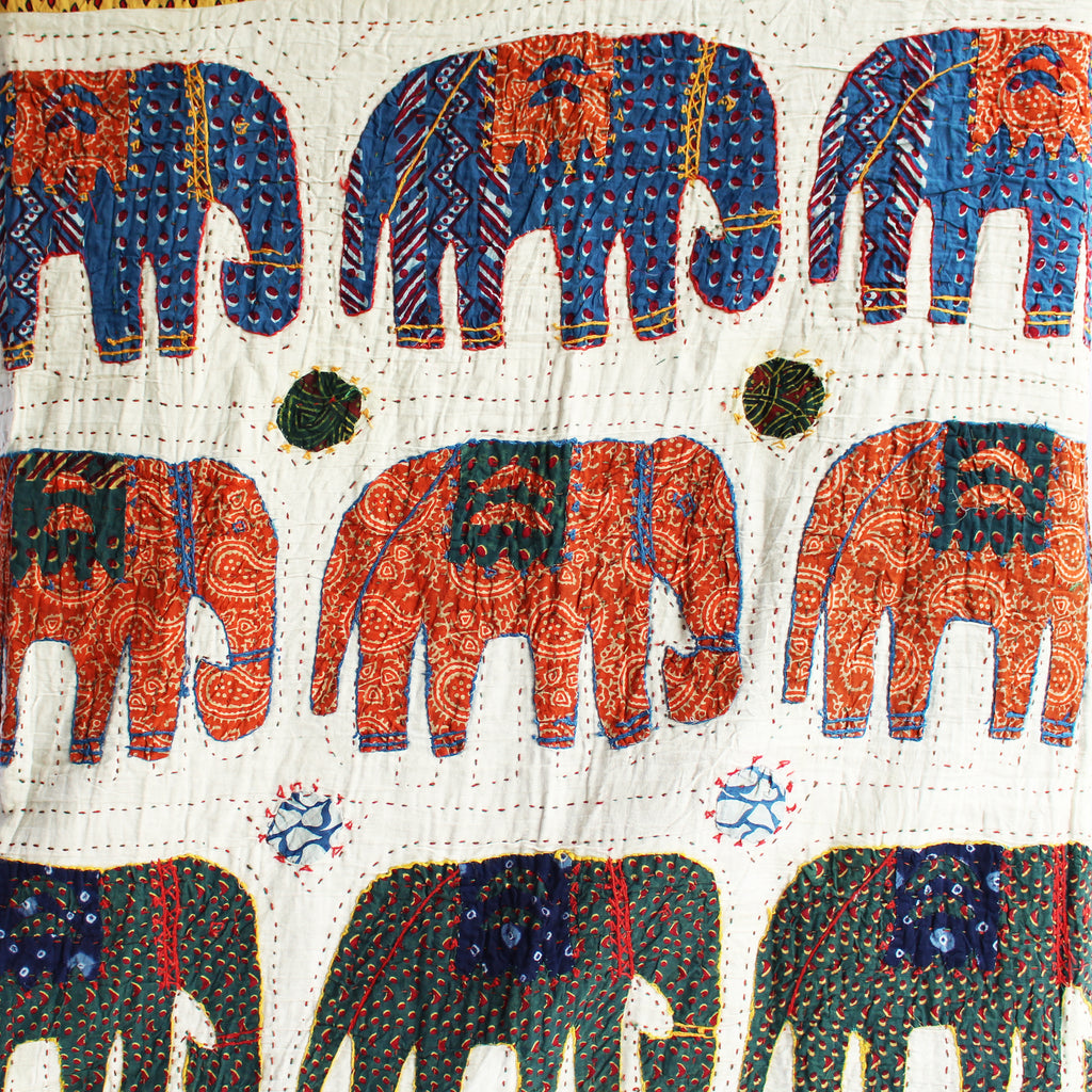Elephant Kantha Stitch  bedspread