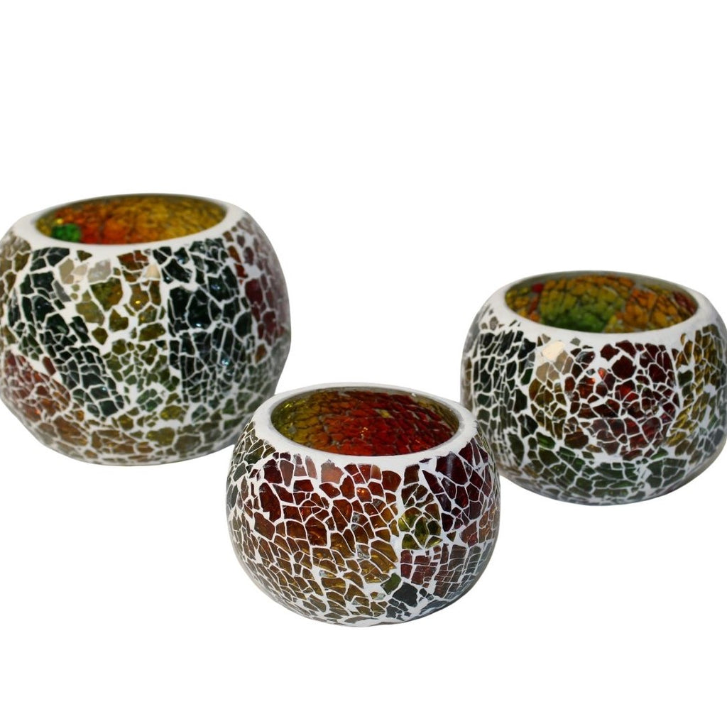 Mosaic Candle Holder Green, Red and Gold
