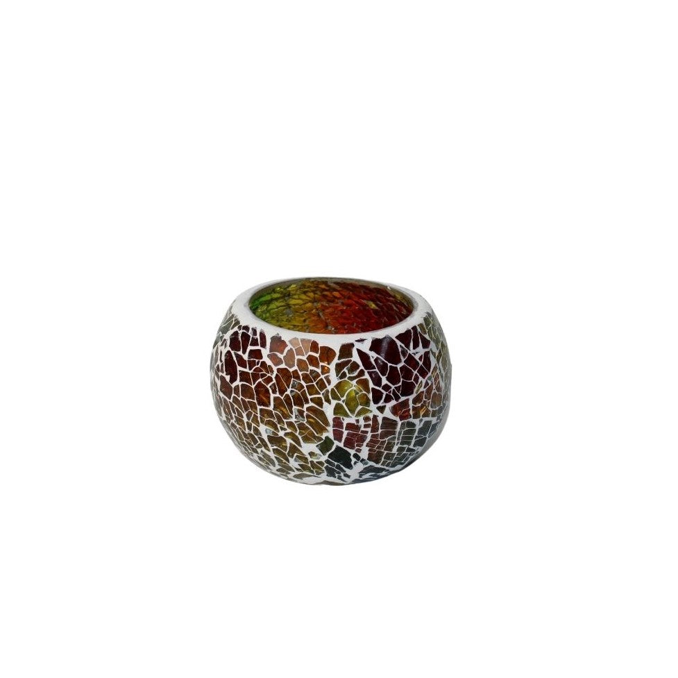 GW Mosaic Candle Holder Green, Red and Gold