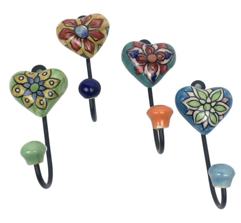4JBP Jaipur Blue Pottery Single Heart Shape Hooks