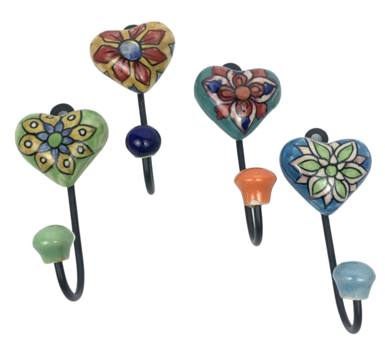 JBP Jaipur Blue Pottery Single Heart Shape Hooks