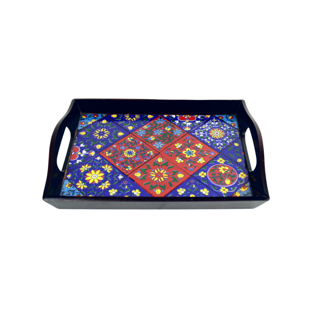 Serving Tray Wooden with Ceramic Tiles