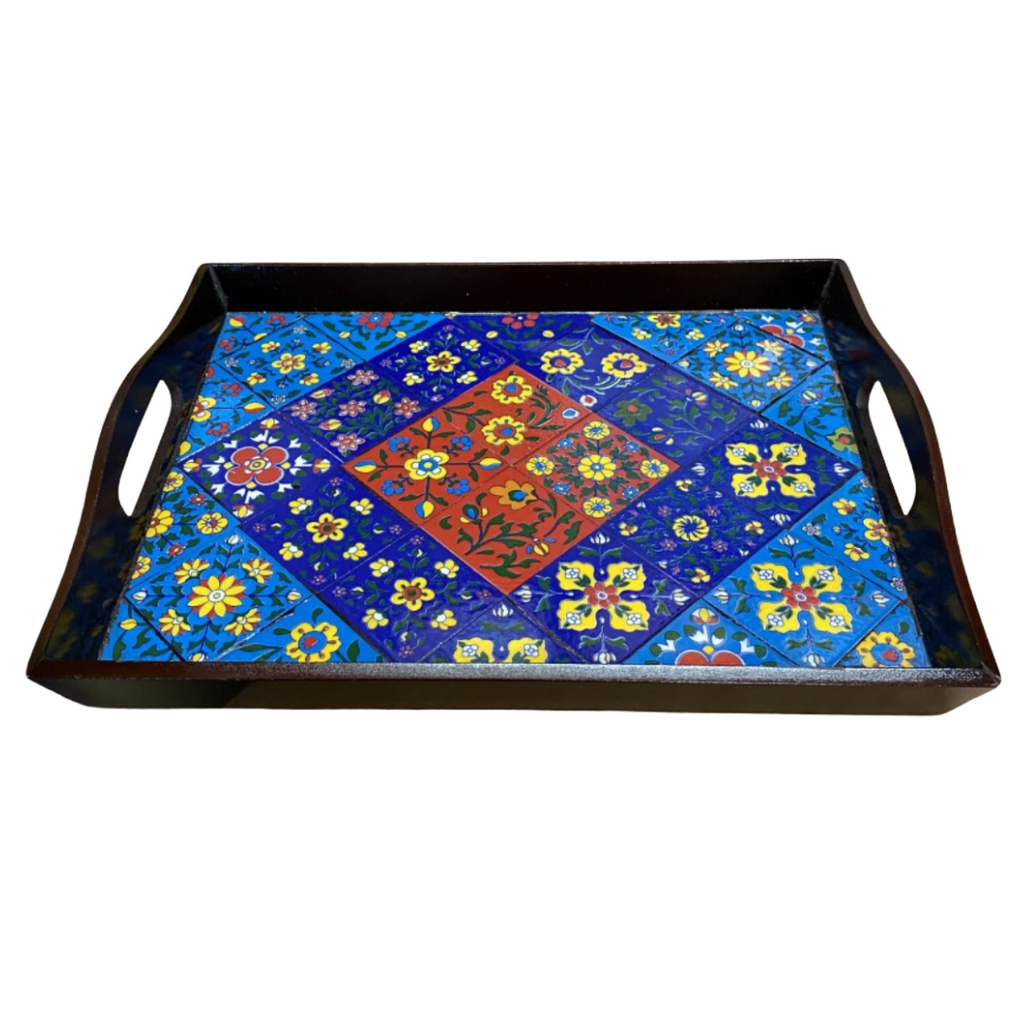 Serving Tray Wooden with Ceramic Tiles