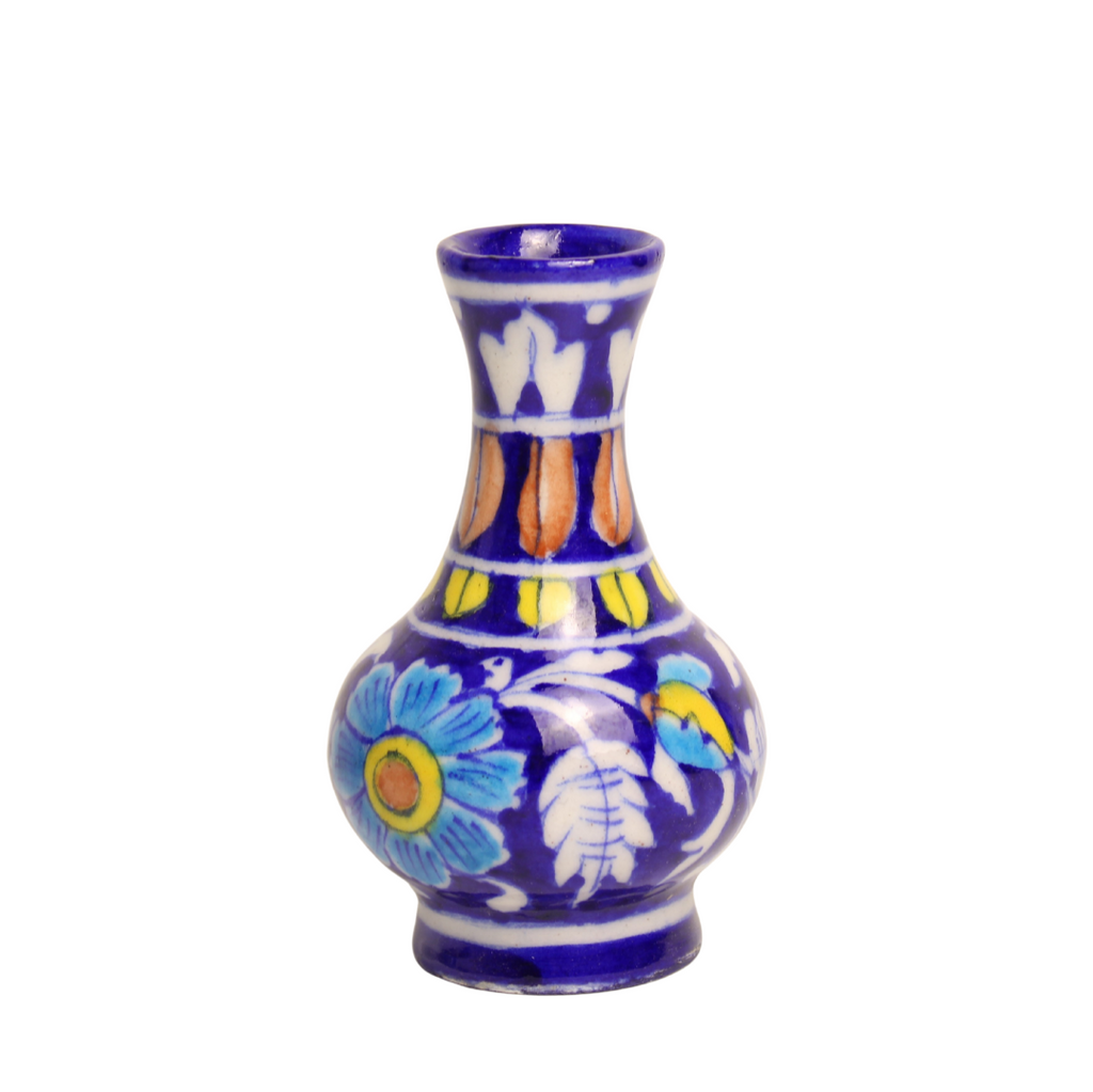 Jaipur Blue Pottery Small Vase Blue 7w12h cms JBP054