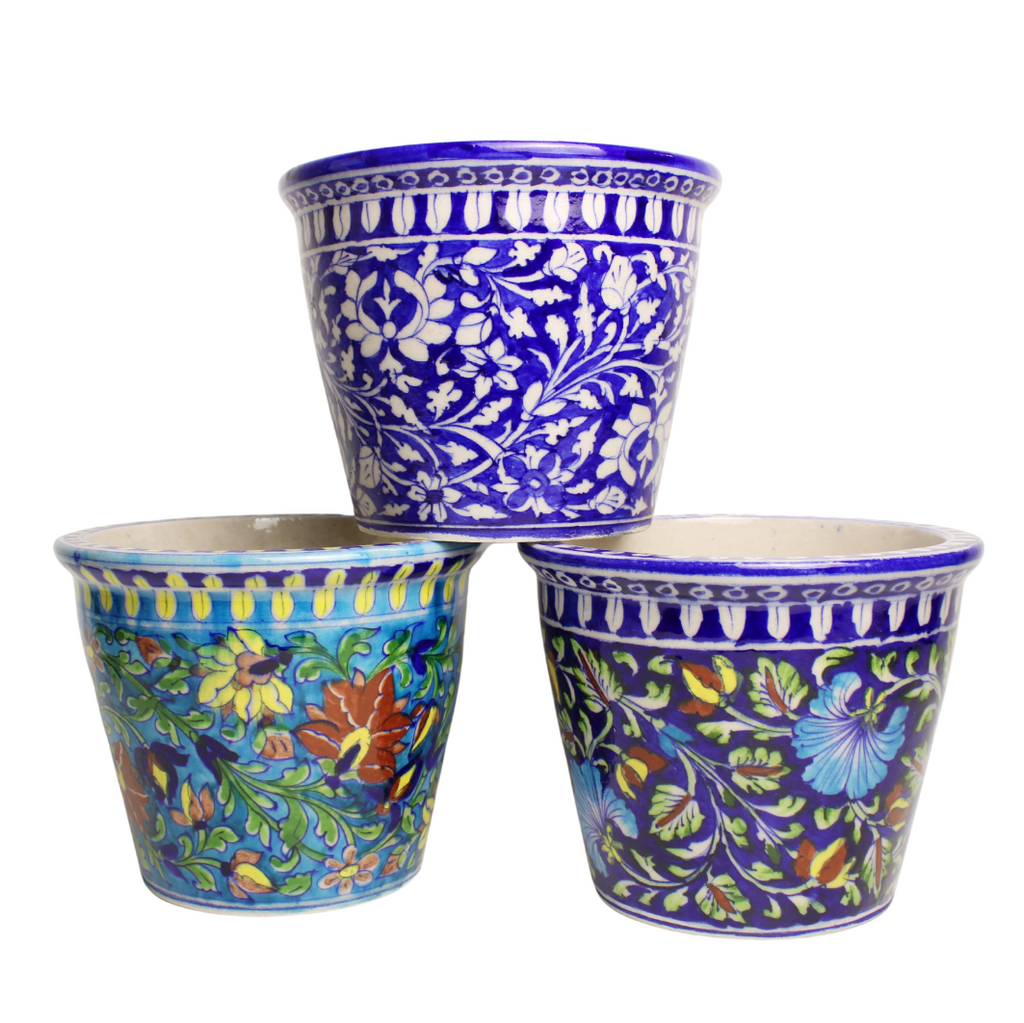 4JBP Jaipur Blue Pottery Planter Large 18x15cms