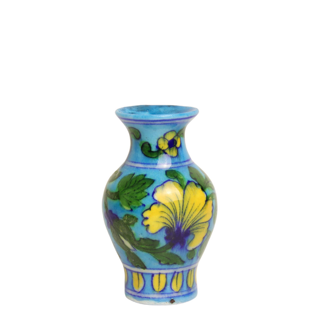 4JBP055 Jaipur Blue Pottery Small Vase Aqua 7w10h cms