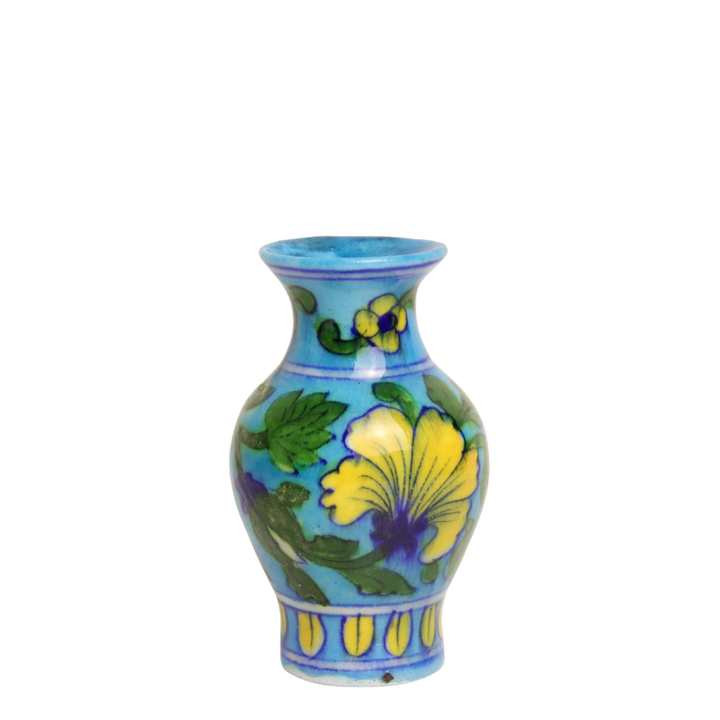 JBP055 Jaipur Blue Pottery Small Vase Aqua 7w10h cms