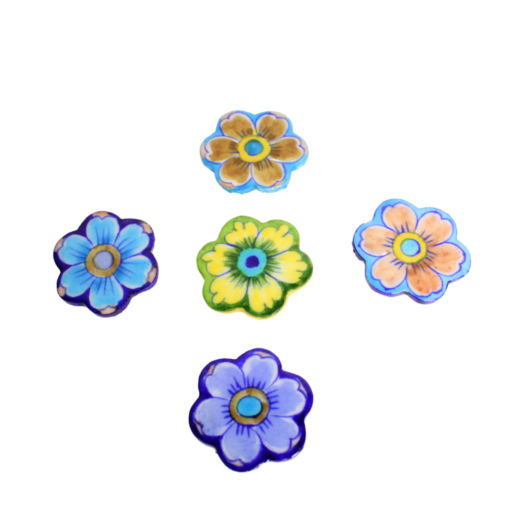 4JBP057 Jaipur Blue Pottery Flower Magnets 6cms Wide