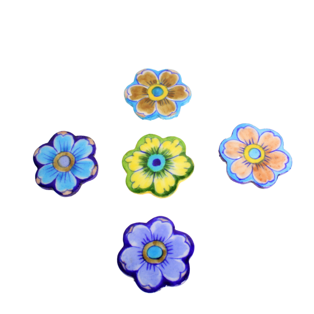 JBP057 Jaipur Blue Pottery Flower Magnets 6cms Wide