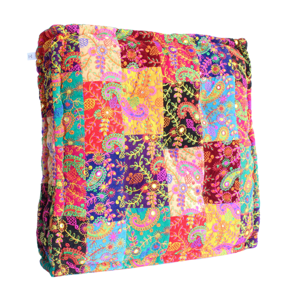 5HW Velvet Patchwork Meditation Floor Cushion 60x60x10cms HW006