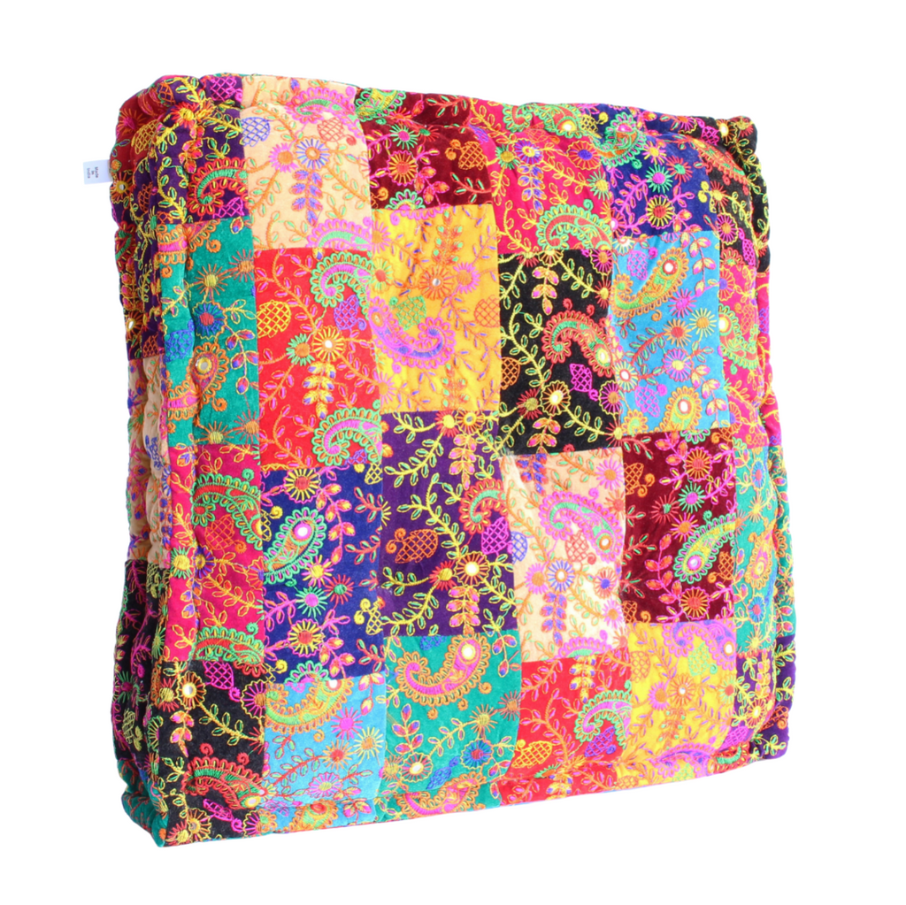 Velvet Patchwork Meditation Floor Cushion 60x60x10cms HW006