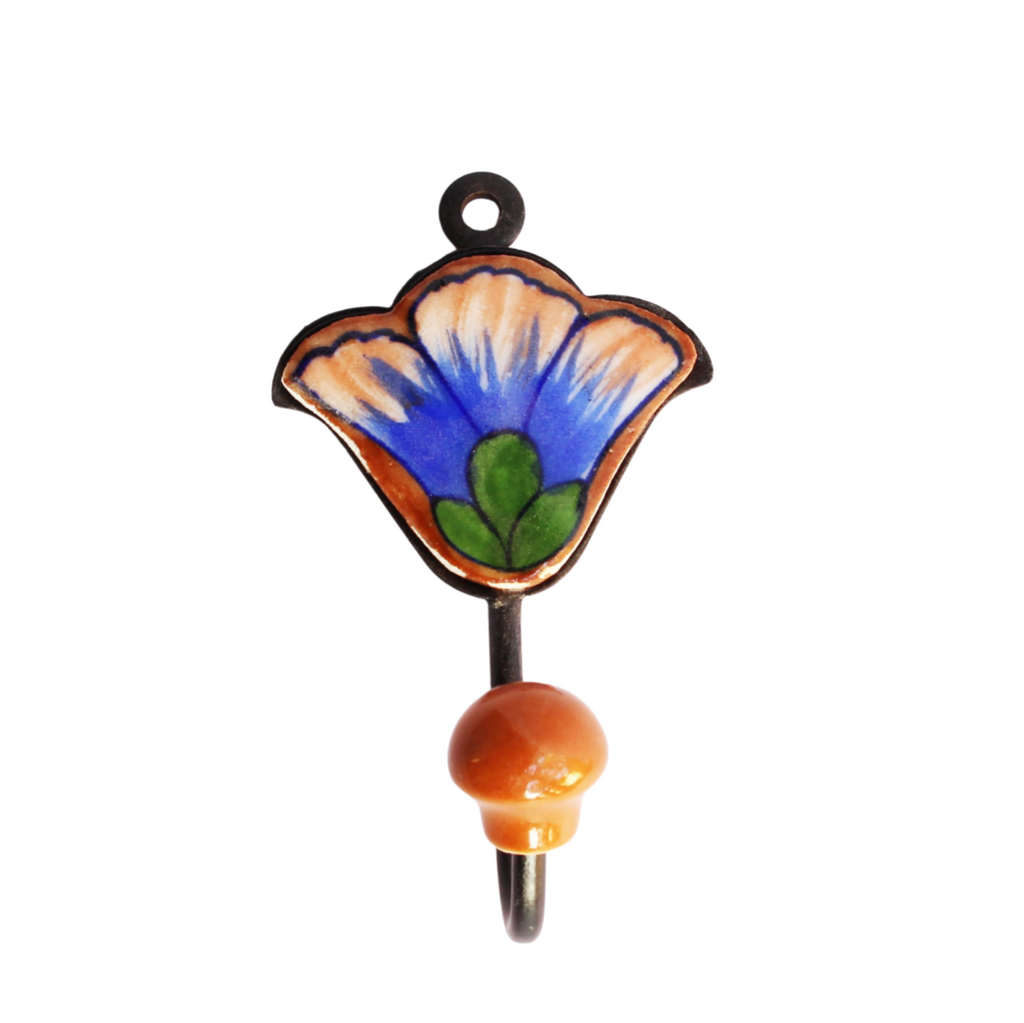 4JBP015 Jaipur Blue Pottery Lotus Single Hook 13cm