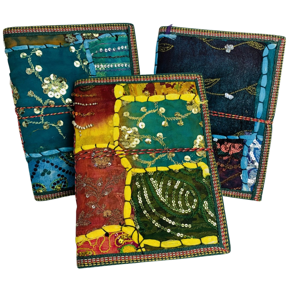 J080 Vintage Sari Covered Note Book 15x20cms