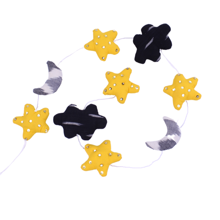 2MB031 Starry Night Mobile 9 Stars, Clouds and Moons 90cms Long