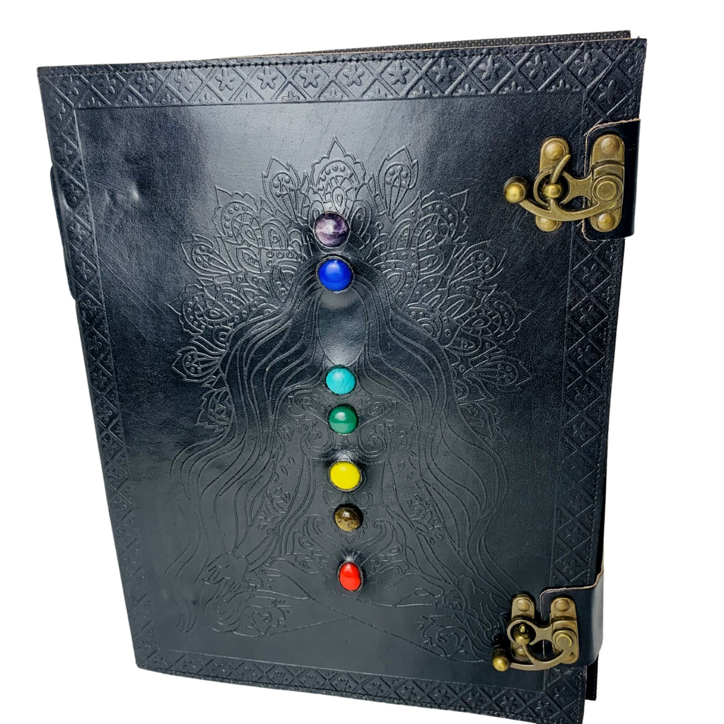 J084 Leather Journal Lady Chakra Seven Stone  25x33cms