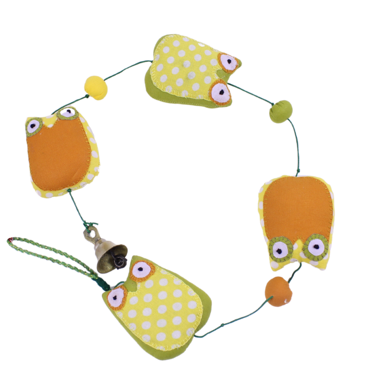 2MB022 Owl Mobile with Bell 4 Owls 75cms Long