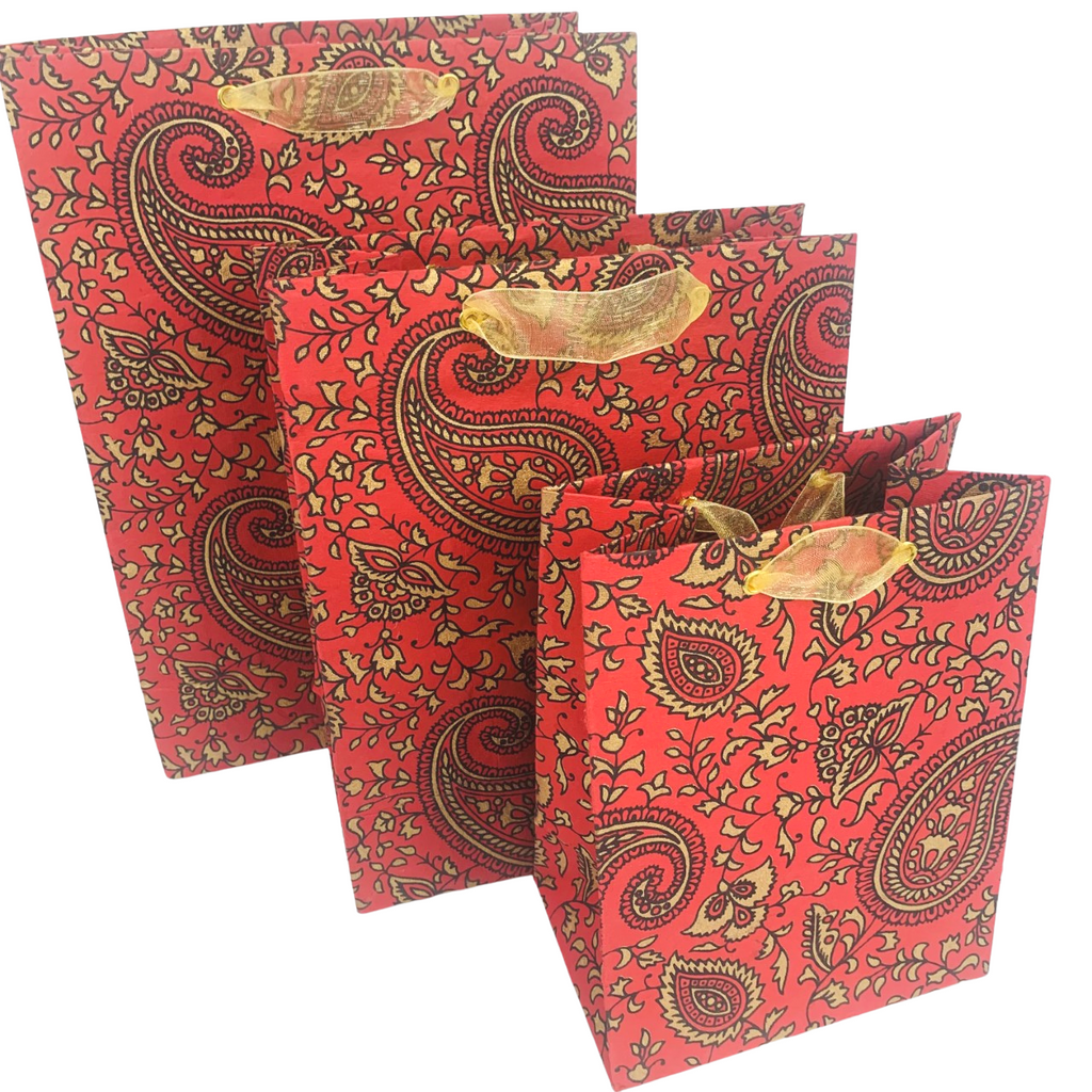 Gift Bags Red Paisley 3 sizes