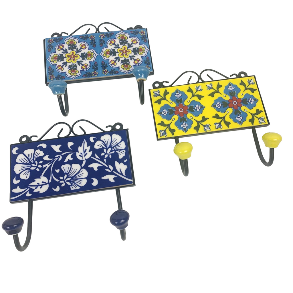 Jaipur Blue Pottery Double Square Hooks